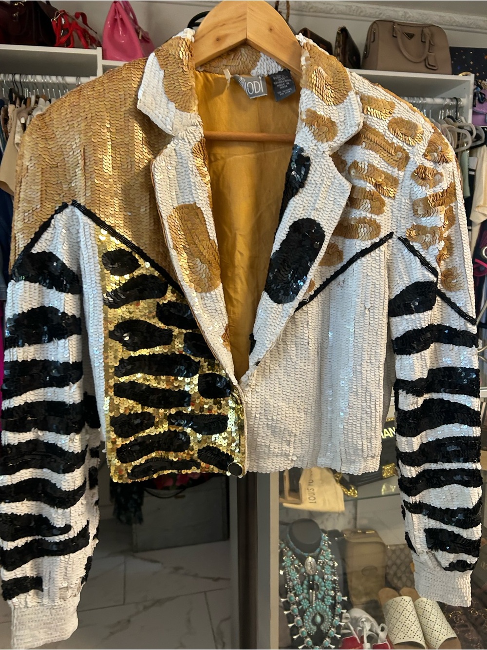 Rare vintage Modi Silk animal print sequin statement jacket